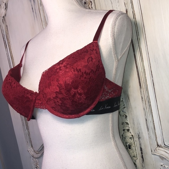 XOXO Lovely Red Lace Padded Push Up Bra Size 38 C - Picture 3 of 9